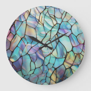 Glam Iridescent Opal Gemstone Stained Glass Large Clock