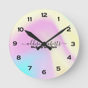 Glam Iridescent Sparkle Holographic Round Clock