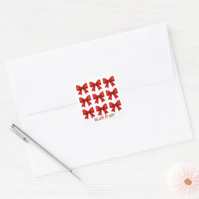 Glam It Up — Bold Bow Pattern Energy ✨ Square Sticker (Envelope)