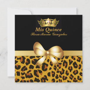 Glam Jaguar Print & Crown Quinceañera Invitation