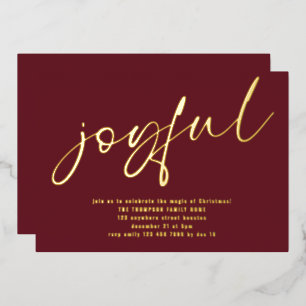 Glam Joyful Script Christmas Party Burgundy Real 