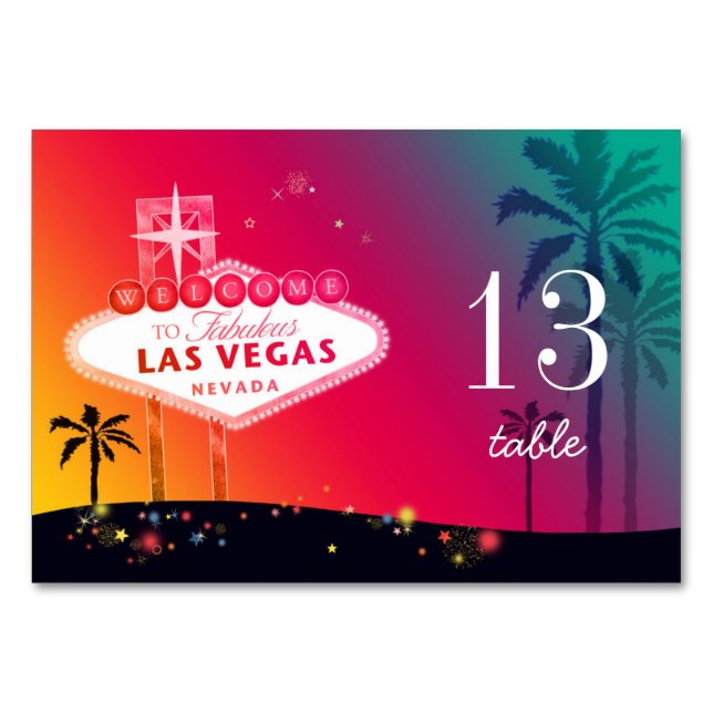 Glam Las Vegas Wedding Table Number Card (Front)