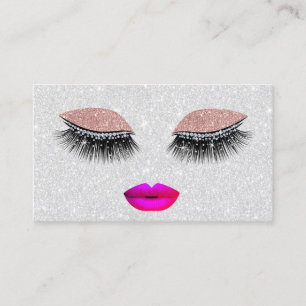 Glam Lashes Hot Pink Lips Makeup Artist Silver Business Card