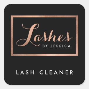 Glam Lashes Script Rose Gold/Black Lash Cleaner Square Sticker