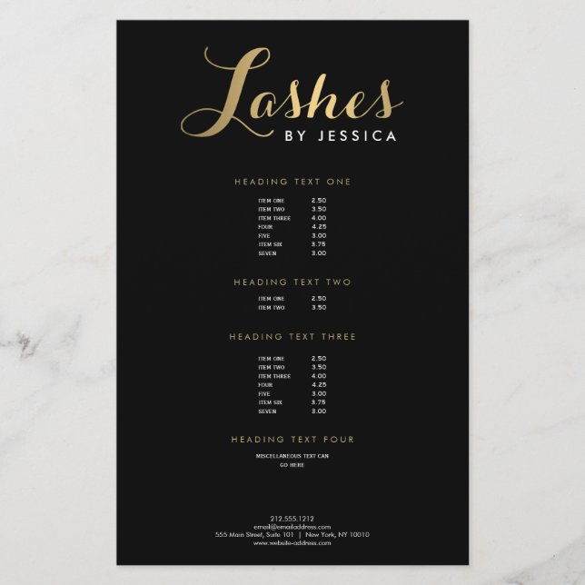 Glam Lashes Script Text Gold/Black Flyer (Front)