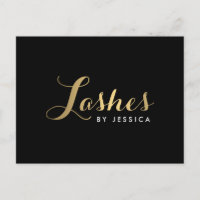 Glam Lashes Script Text Gold/Black Postcard