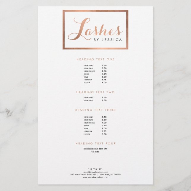 Glam Lashes Script Text Rose Gold Framed Flyer (Front)