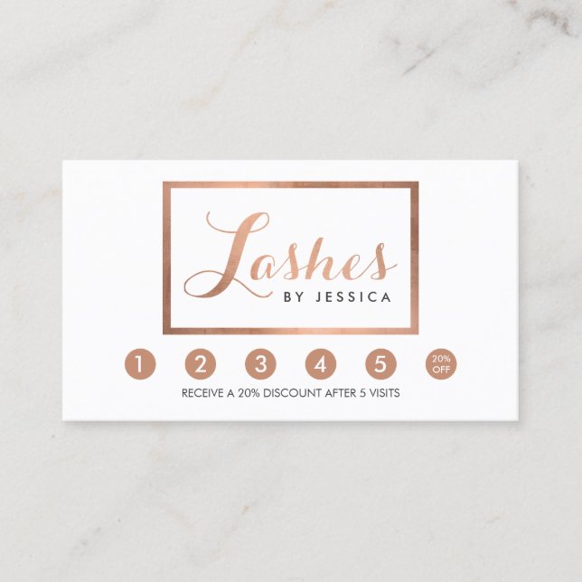 Glam Lashes Script Text Rose Gold Framed Loyalty (Front)