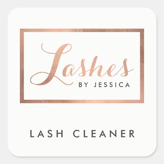 Glam Lashes Script Text Rose Gold Lash Cleaner Square Sticker (Front)