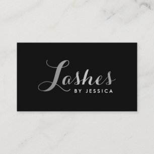 Glam Lashes Script Text Silver/Black Business Card