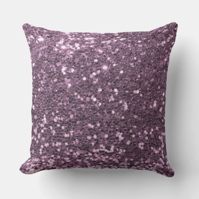 Glam Lavender Purple Faux Glitter Print Outdoor Cushion (Front)