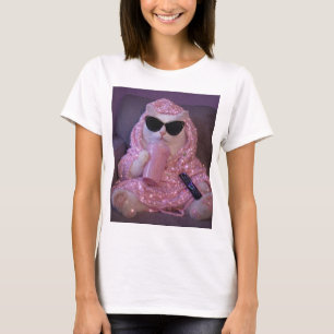    Glam Lazy Cat in Sunglasses with Sparkly Drink  T-Shirt