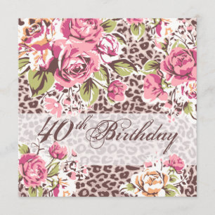 Glam Leopard Flower Jungle 40th Birthday Invitation