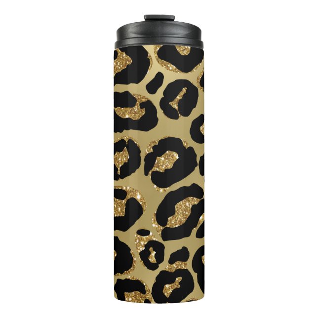 *~* Glam LEOPARD GOLD Glitter Thermal Tumbler (Front)