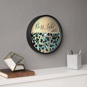 Glam Leopard Gold Metallic Boss Lady Clock