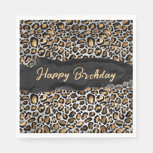 Glam Leopard Happy Birthday Napkin (Front)