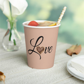 Glam Leopard Heart Love Design Paper Cups
