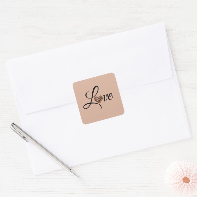Glam Leopard Heart Love Design Square Sticker (Envelope)