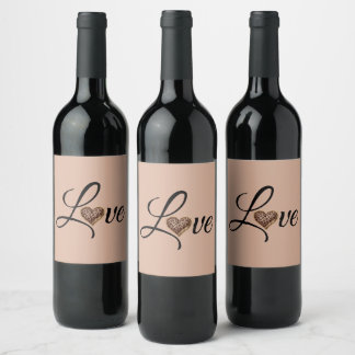 Glam Leopard Heart Love Design Wine Label