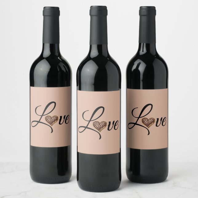 Glam Leopard Heart Love Design Wine Label (Bottles)