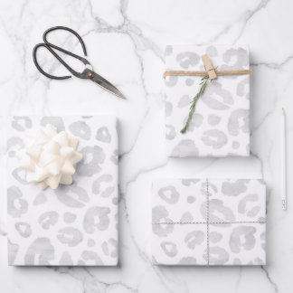 Glam Leopard Print Chic Trendy White Silver  Wrapping Paper Sheet