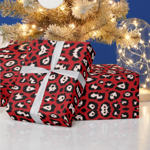 Glam leopard print pattern blush pink and red wrapping paper
