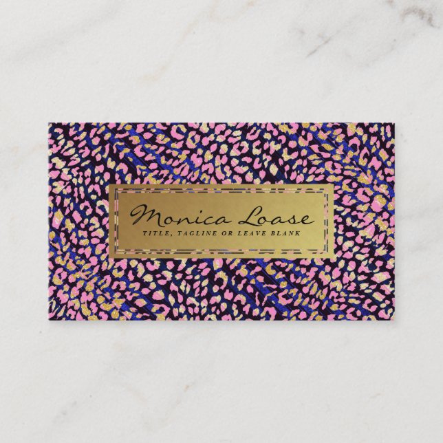 Glam Leopard Print Pink Fake Gold Professional Business Card (Front)