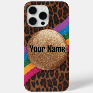 Glam Leopard Print with Glitter Rainbow  iPhone 15 Pro Max Case