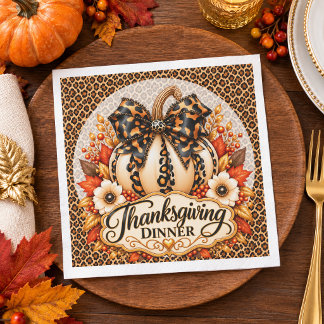 Glam Leopard Pumpkin Thanksgiving Dinner Napkin