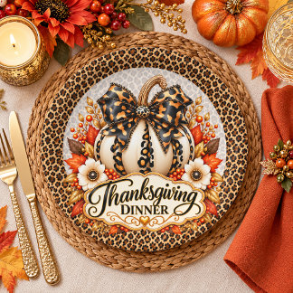 Glam Leopard Pumpkin Thanksgiving Dinner Paper Plate