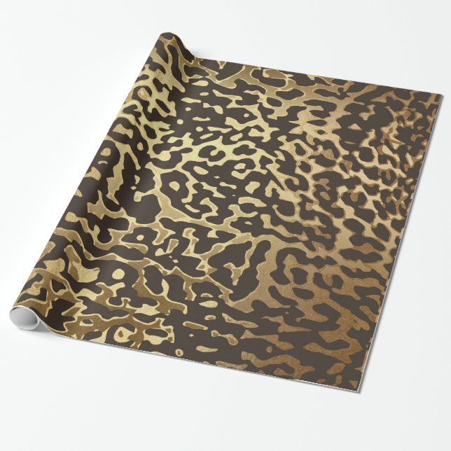 Glam Leopard Skin Golden Shiny Wrapping Paper (Unrolled)