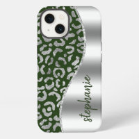 Glam Leopard Spots Metallic Silver Green Name