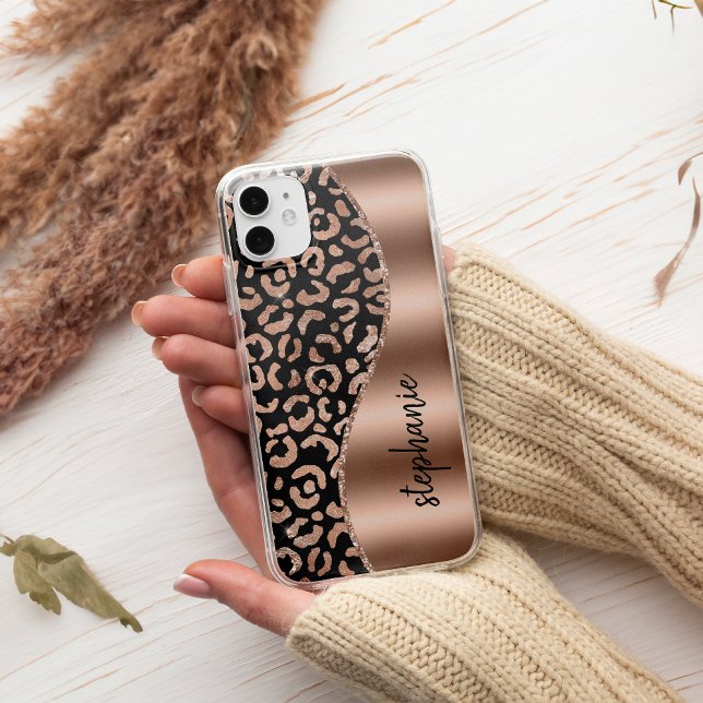 Glam Leopard Spots Rose Gold Black Metallic Name Case-Mate iPhone Case (Creator Uploaded)