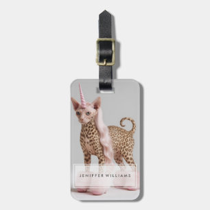 Glam Leopard Unicorn Cat in Pink Fur Heels         Luggage Tag