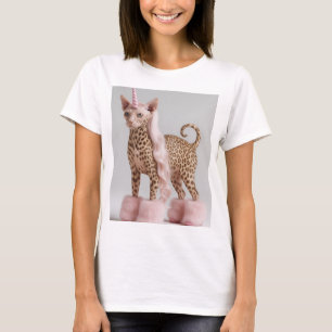 Glam Leopard Unicorn Cat in Pink Fur Heels T-Shirt