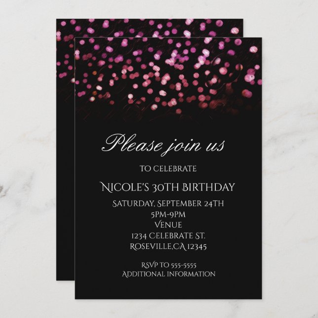 Glam Lights Pink Orange Confetti Party Invitations (Front/Back)