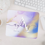 Glam Lilac Gold Abstract Paint Elegant Monogram Mouse Pad<br><div class="desc">Easily personalise this glamourous style abstract lilac watercolor paint and faux gold spray background with your custom details.</div>