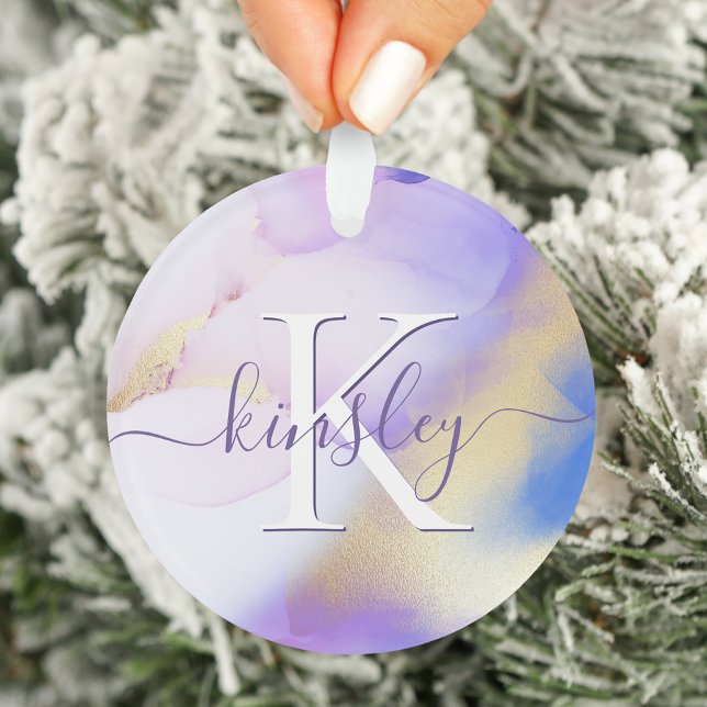Glam Lilac Gold Abstract Paint Elegant Monogram Ornament (Creator Uploaded)