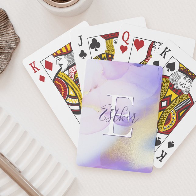 Glam Lilac Gold Abstract Paint Elegant Monogram Playing Cards (Creator Uploaded)
