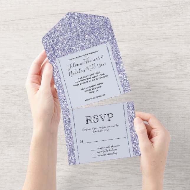 Glam Lilac Lavender Purple Glitzy Glitter   All In One Invitation (Tearaway)