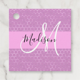 Glam Lilac Metallic Pink Honeycomb Monogram Name Favour Tags