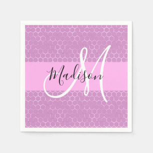 Glam Lilac Metallic Pink Honeycomb Monogram Name Napkin