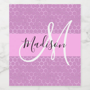Glam Lilac Metallic Pink Honeycomb Monogram Name Wine Label