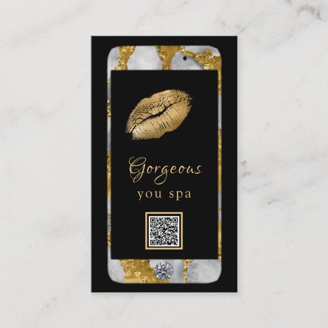 *~* Glam Luxe Cell Phone Gold QR LOGO Photo Business Card (Front)