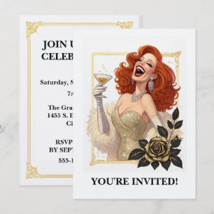 Glam Luxe Party Glamour Diva in Gold Personalise Invitation