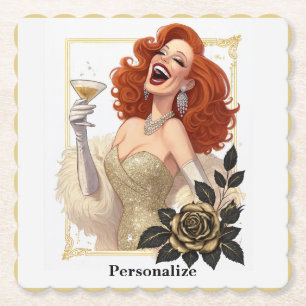 Glam Luxe Party Glamour Diva in Gold Personalise Paper Coaster
