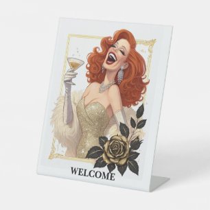 Glam Luxe Party Glamour Diva in Gold Personalise Pedestal Sign