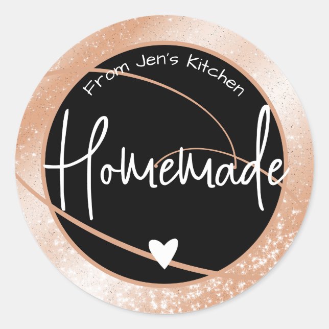 Glam Luxury Glitter Sparkle Peach Homemade Heart  Classic Round Sticker (Front)