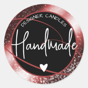 Glam Luxury Glitter Sparkle Red Handmade Heart Classic Round Sticker