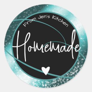 Glam Luxury Glitter Sparkle Teal Homemade Heart Classic Round Sticker
